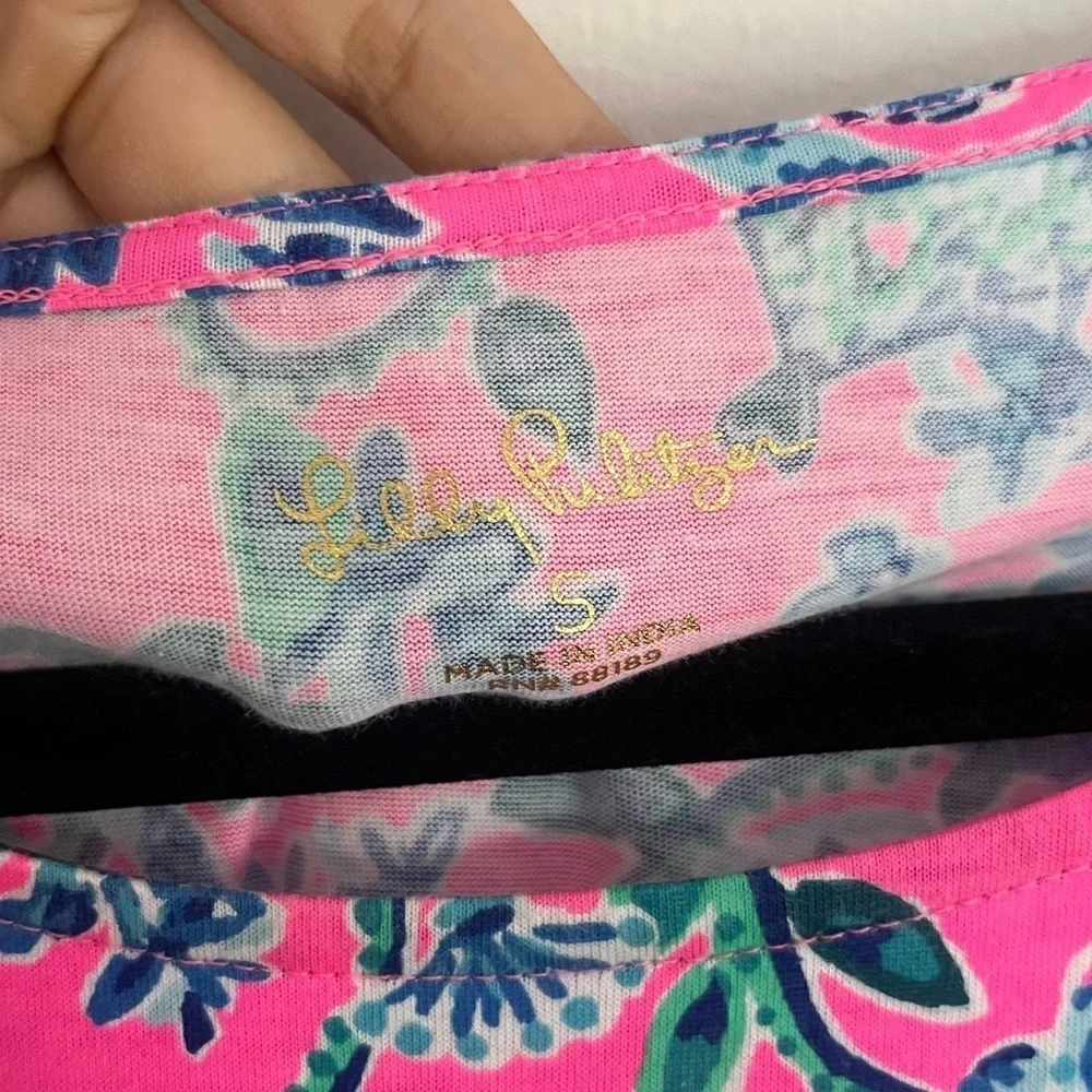 Lilly Pulitzer T-Shirt Jodee Dress Untamed Hearts Leopard Plumeria Blue Small - Picture 4 of 7